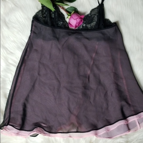 VINTAGE Fantasies chiffon Lace Slip pink black Sz S women’s sexy lingerie Y2K - Picture 14 of 15